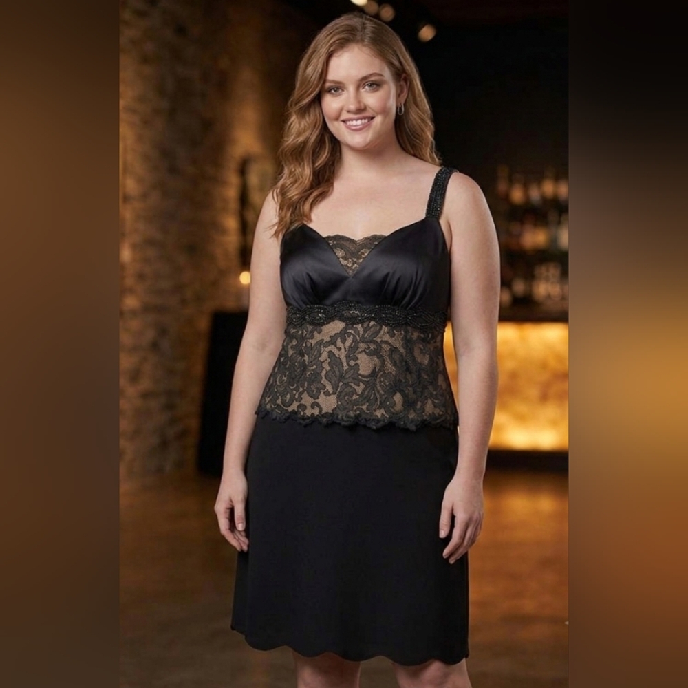 Montage Boutique Mon Cheri Black Lace Beaded Cocktail Dress NWOT | Size 14P
